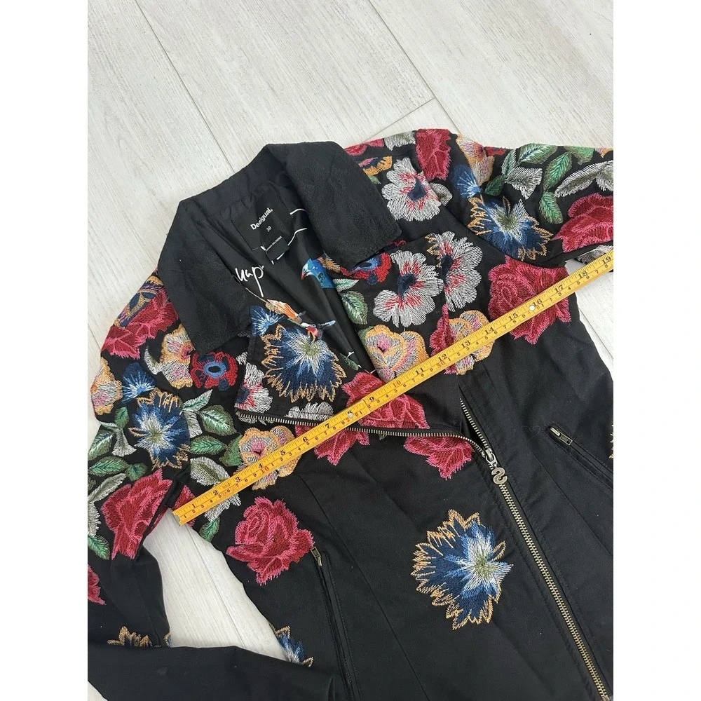 DESIGUAL‎ Women's Embroidered Fiorella Biker Jacket Sz 38 EU 4 US Floral